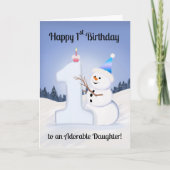 Daughter Happy 1st Birthday Snowman Building カード (正面)