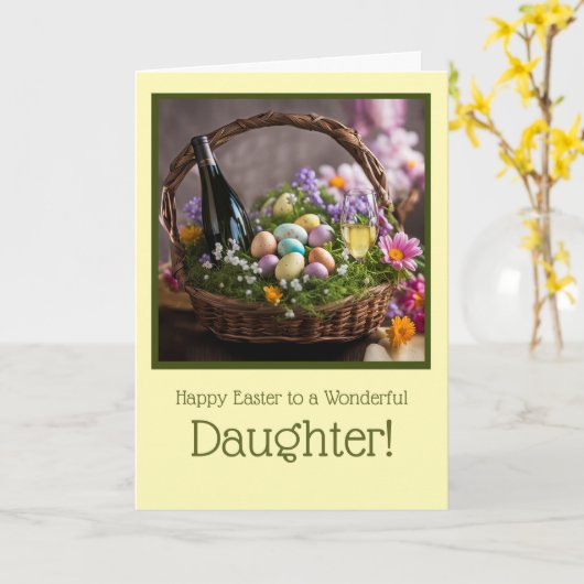 Daughter Happy Easter Funny with Wine and Easter  カード (黄色い花)