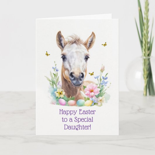Daughter Happy Easter with Cute Foal Horse or Pony シーズンカード (正面)