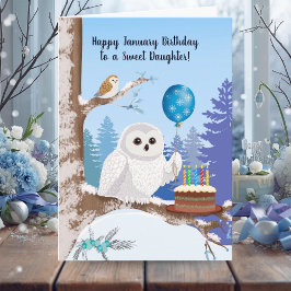 Daughter Happy January Birthday Snowy Owl カード