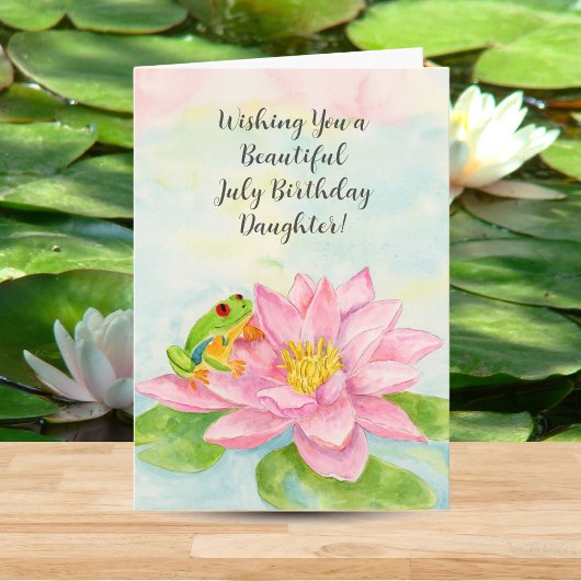 Daughter Happy July Birthday with Waterlily カード