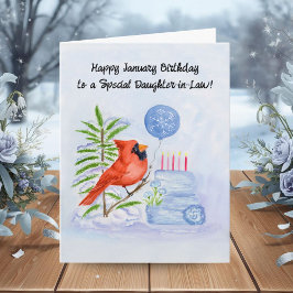 Daughter-in-Law Happy January Birthday Cardinal カード