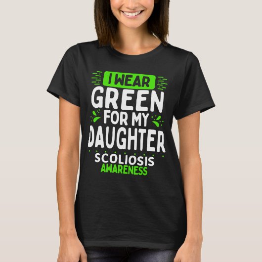 Daughter Scoliosis Awareness Warrior Green Ribbon Tシャツ (正面)
