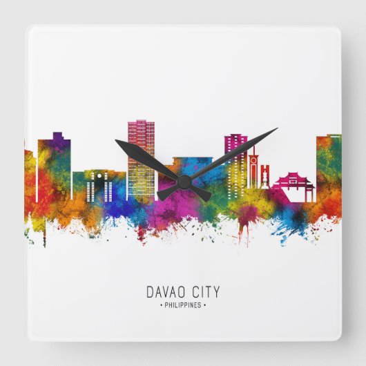 Davao City Philippines Skyline スクエア壁時計 (正面)