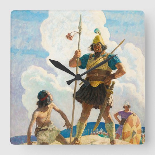 David and Goliath、1940年、Newell Convers Wyeth著 スクエア壁時計 (正面)