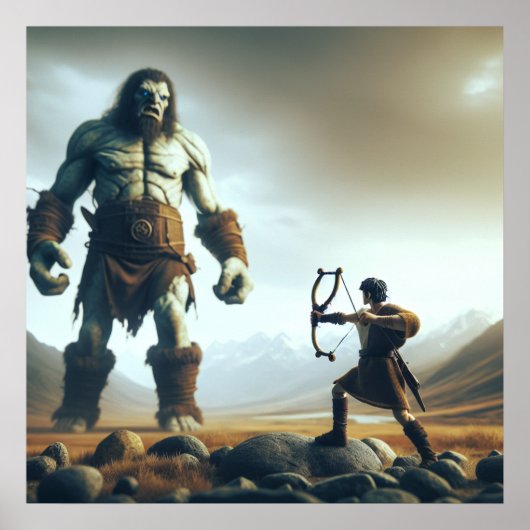 David and Goliath Bible Story Christian Art ポスター (正面)