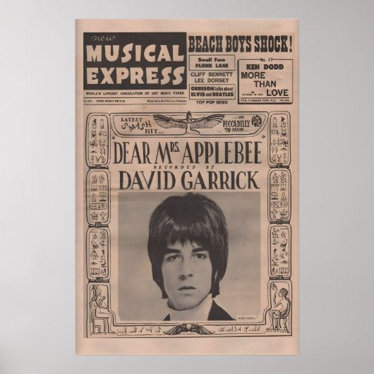 DAVID GARRICK Poster - 1966 original NME Poster ポスター (正面)