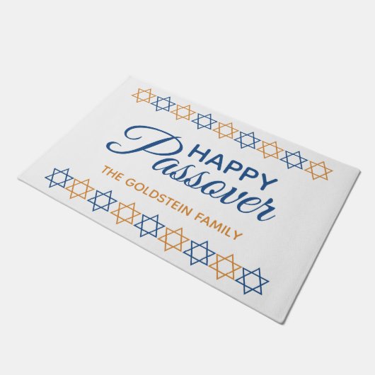 David Passoverエレガントの青と金ゴールドの星 ドアマット (アングル)