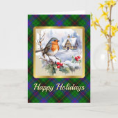 Davidson Tartan w/Robin Personalized Xmas カード (黄色い花)