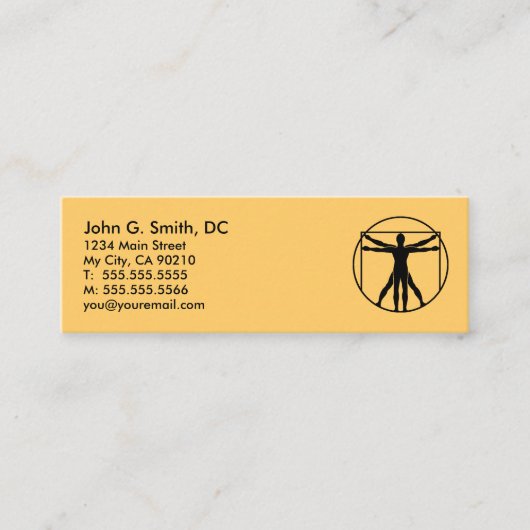 DaVinciのロゴの小型紹介のカイロプラクター スキニー名刺 (正面)