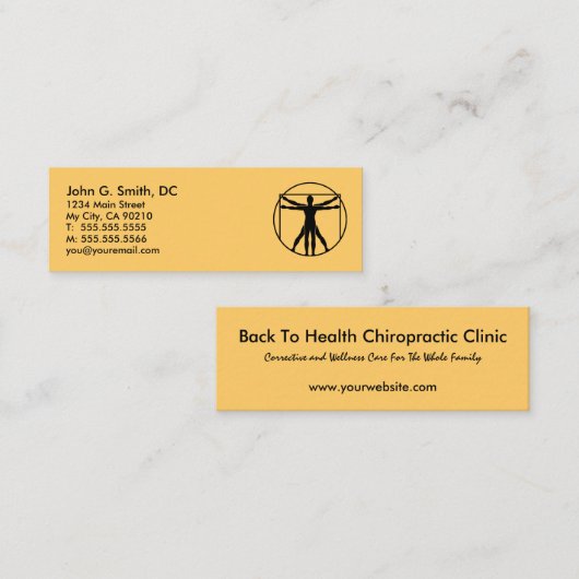 DaVinciのロゴの小型紹介のカイロプラクター スキニー名刺 (正面/裏面)