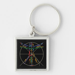 DaVinci Anatomy Man in Chakra Colors キーホルダー