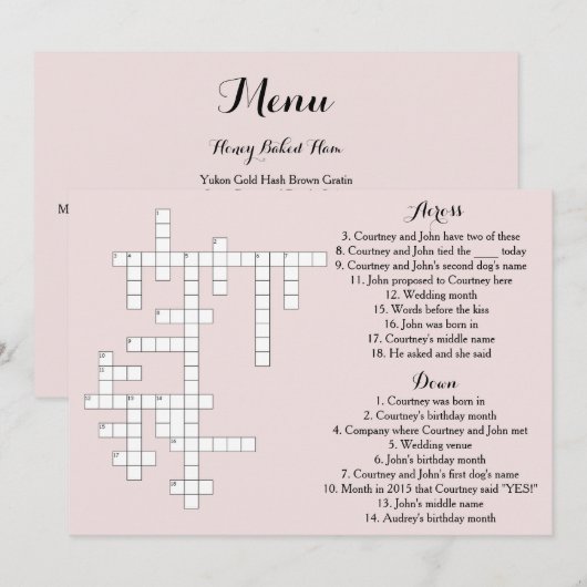 Davis + Harper メニューカード 招待状 (正面/裏面)