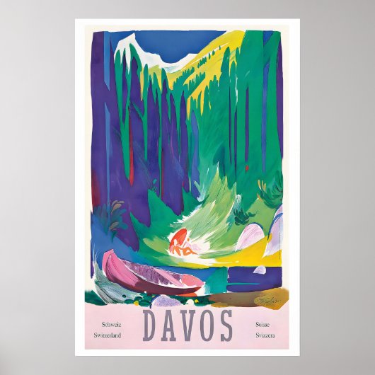 Davos Parsenn Switzerland Vintage Travel Poster ポスター (正面)