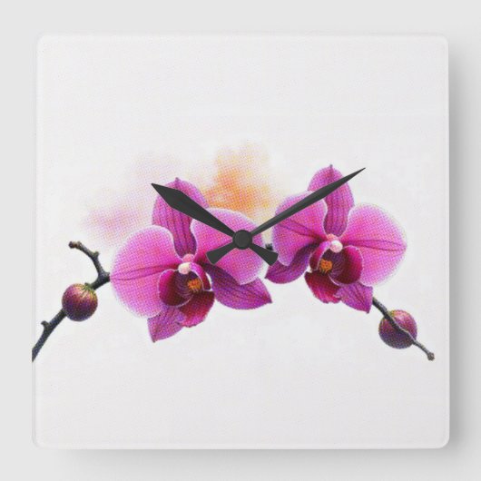 Dawn Bloom Orchid スクエア壁時計 (正面)