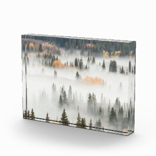 Dawn Ground Fog Covers Mountain Forest フォトブロック