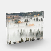 Dawn Ground Fog Covers Mountain Forest フォトブロック (左)
