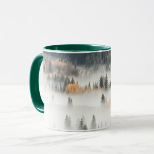 Dawn Ground Fog Covers Mountain Forest マグカップ