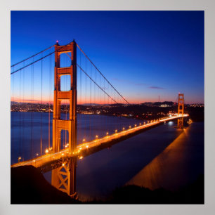 Dawn over San Francisco and Golden Gate Bridge. ポスター