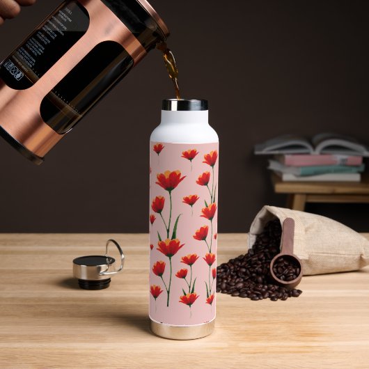 Dawnfire Poppies ウォーターボトル (コーヒー (回転後))