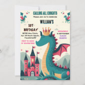 Day Cute Kids Hero Boys Girls Dragon 1st Birthday 招待状 (正面)