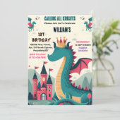 Day Cute Kids Hero Boys Girls Dragon 1st Birthday 招待状 (スタンド正面)