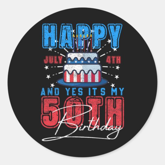 Day Happy 7月4日&YesIt's My 50誕生日 ラウンドシール (正面)