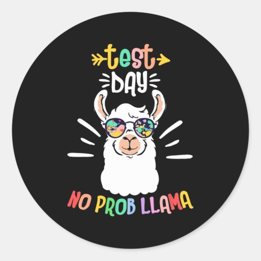 Day No Prob Llamaかわいいテストの日先生スタッド ラウンドシール (正面)