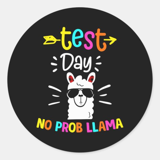 Day No Prob Llama Red Plaid先生テスト日 ラウンドシール (正面)
