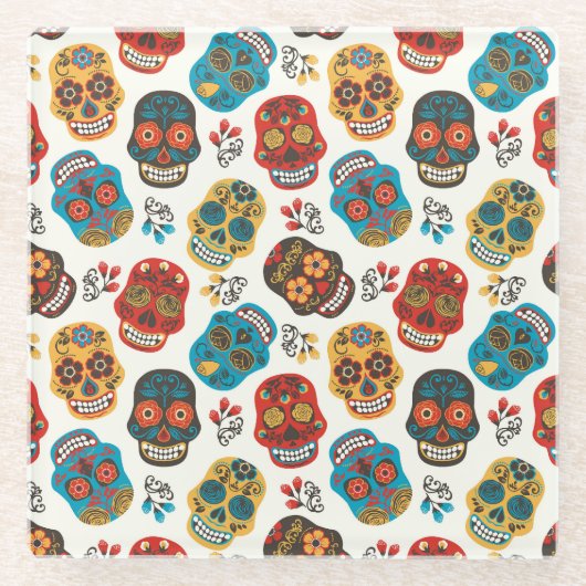 Day of Dead、シームレスなパターン。 ガラスコースター (正面)