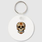 Day Of Dead Sugar Skull Floral Skeleton Head Bone  キーホルダー (正面)