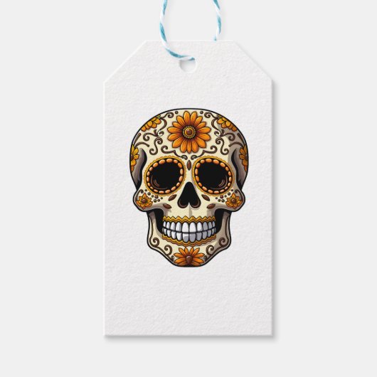 Day Of Dead Sugar Skull Floral Skeleton Head Bone  ギフトタグ (正面)