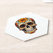 Day Of Dead Sugar Skull Floral Skeleton Head Bone ペーパーコースター (アングル)