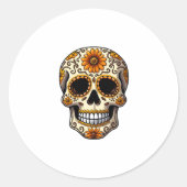 Day Of Dead Sugar Skull Floral Skeleton Head Bone  ラウンドシール (正面)