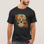 Day Of Dead Sugar Skull Floral Skeleton Head Bone  Tシャツ (正面)