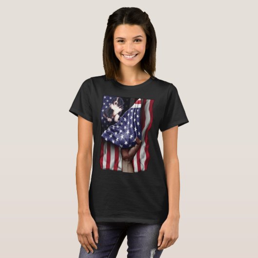 Day Of Independence US Flag Bernedoodle Tシャツ (正面フル)