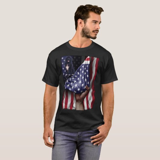 Day Of Independence US Flag Newfoundland Dog Tシャツ (正面フル)