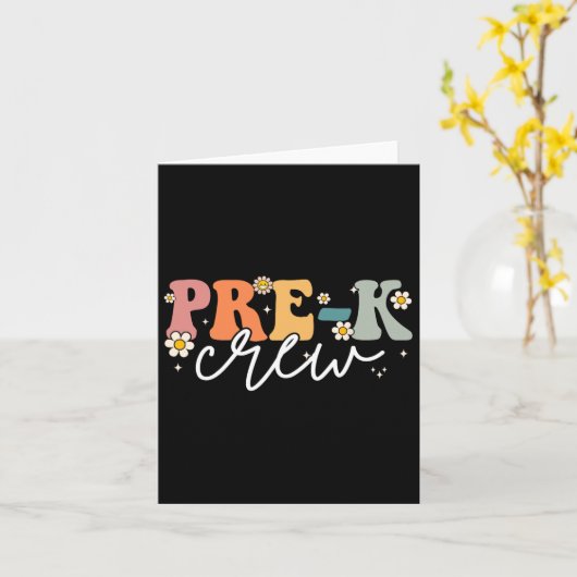 Day Of Pre K Crew Groovy新学期先生 カード (黄色い花)