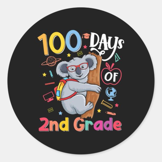 Day Of School 2年生キッズコアラ100日のSch ラウンドシール (正面)