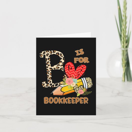 Day Of School Bookkeeper Leopard Flowers Teacher カード (正面)
