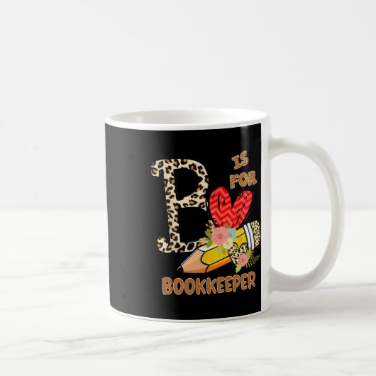 Day Of School Bookkeeper Leopard Flowers Teacher コーヒーマグカップ (右)
