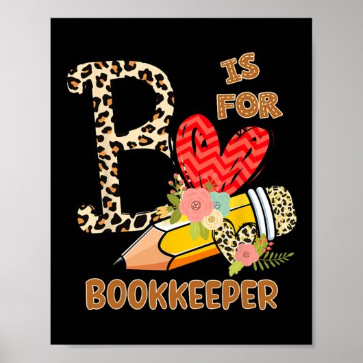 Day Of School Bookkeeper Leopard Flowers Teacher ポスター (正面)