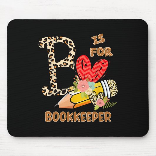 Day Of School Bookkeeper Leopard Flowers Teacher マウスパッド (正面)