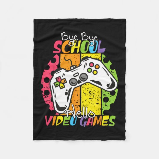 Day Of School Bye Bye School Hello Video Games フリースブランケット (正面)