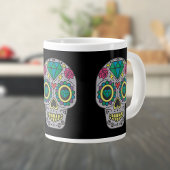 Day of the Deadバラとクリスタルスカルon Black ジャンボコーヒーマグカップ