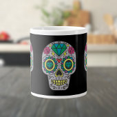 Day of the Deadバラとクリスタルスカルon Black ジャンボコーヒーマグカップ