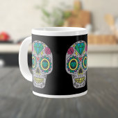 Day of the Deadバラとクリスタルスカルon Black ジャンボコーヒーマグカップ
