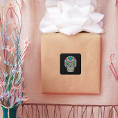 Day of the DeadバラとCrystalスカル on Black スクエアシール