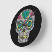 Day of the DeadバラとCrystalスカル on Black ラウンド壁時計 (傾斜)