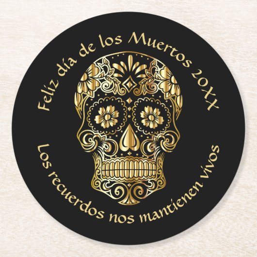 Day of the Dead – 名前とメカスタマイズッセージの追加 ラウンドペーパーコースター (正面)
